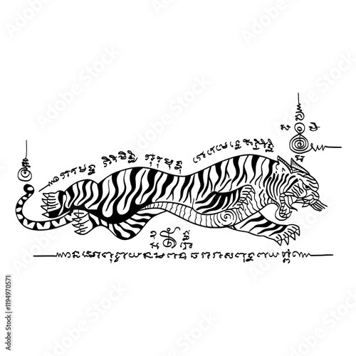 Thai traditional Tattoo, Sueu Phen, The meaning of this tattoo  represents leadership, protection, power over others