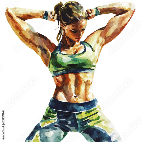 A watercolor painting of abdominal exercises, isolated on a white background. Abdominal exercises vector.
