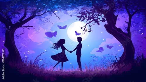 Silhouette of Couple Dancing Under Moonlit Sky