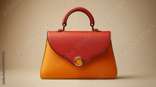 Leather handbag combining red and orange tones against neutral background, luxury accessory concept