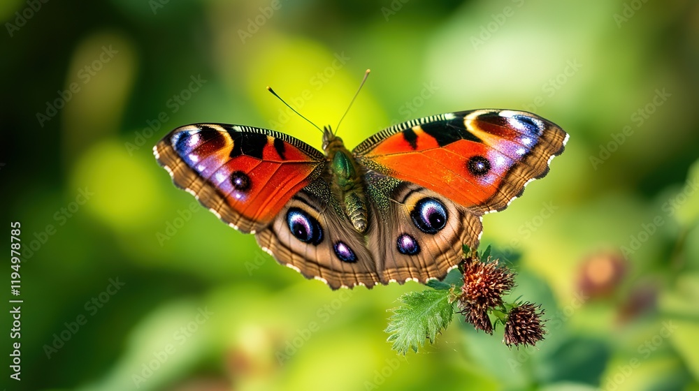 Obraz premium Close-Up Butterfly on Flower with Blurred Floral Background and Copy Space: Blooming Spring Meadow with Wildflowers and Colorful Butterfly for Nature Wildlife Banner, Poster, and Postcard Design
