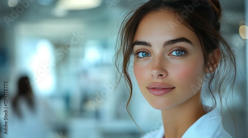 Confident woman, lab background, healthcare portrait, smiling Free Download Confident woman, lab background, healthcare portrait, smiling - GFXLoad