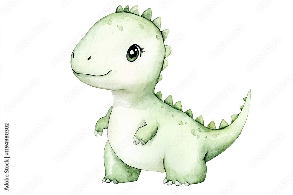 Fototapeta premium Charming little dinosaur with big eyes and playful smile, vibran