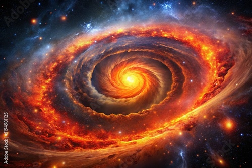 Cosmic Spiral Nebula: Fiery Celestial Dance in Deep Space - Stock Photo