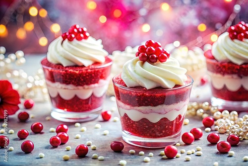 Double Exposure: Red Velvet Dessert with Cream & Candy Pearls photo