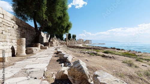 Ancient Coastal Ruins under Sunny Sky