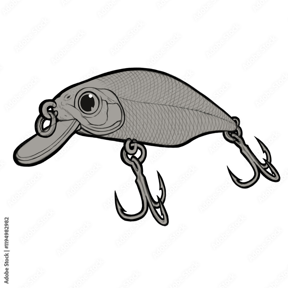 wobbler Crank bait fishing for a predator. Bait for fish illustration art isolate realistic sketch. wobbler Crank bait fishing for a predator. Bait for fish illustration art isolate realistic sketch.