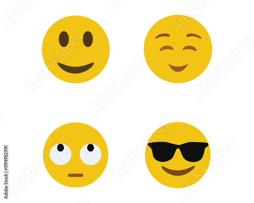 Smile, sad, angry and yellow color emoji set