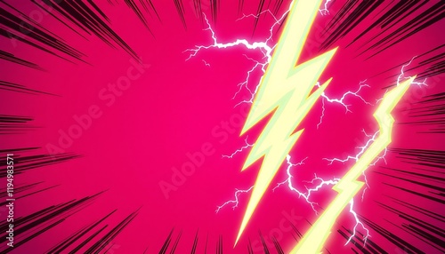 Dynamic Pink Background Bold Yellow Lightning Bolts Comic Style Energy