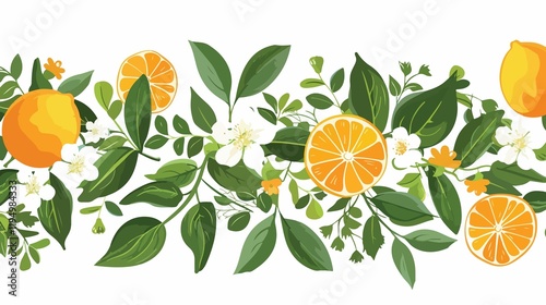 Vibrant Summer Foliage with Green Leaves and Yellow Fruit