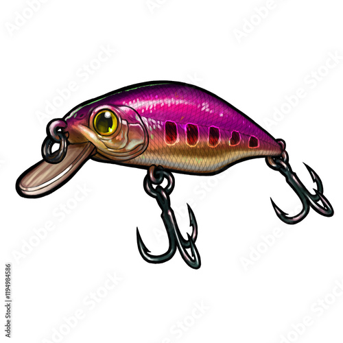 wobbler Crank bait red fishing for a predator. Bait for fish illustration art isolate realistic.