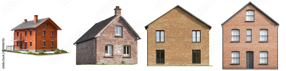 Passive House concept. Four distinct houses showcasing different architectural styles and materials. Passive House concept. Four distinct houses showcasing different architectural styles and materials.