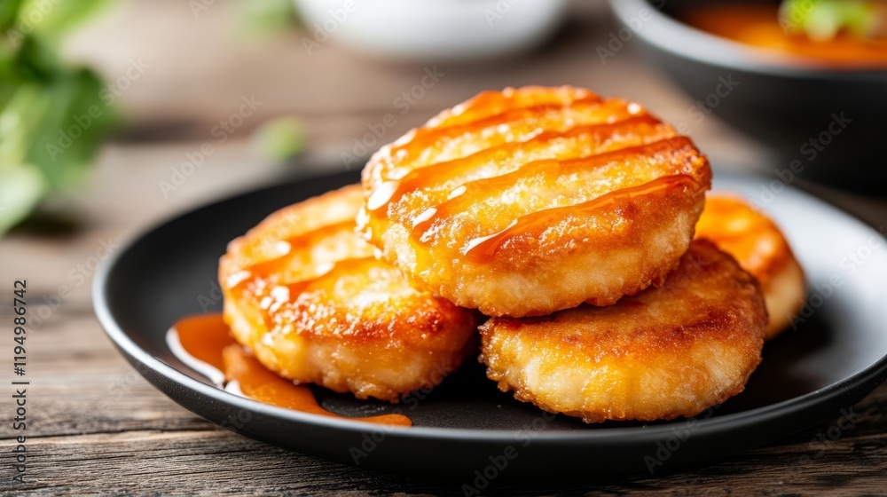 Golden-fried pork cutlets drizzled with sweet and sour sauce Golden-fried pork cutlets drizzled with sweet and sour sauce