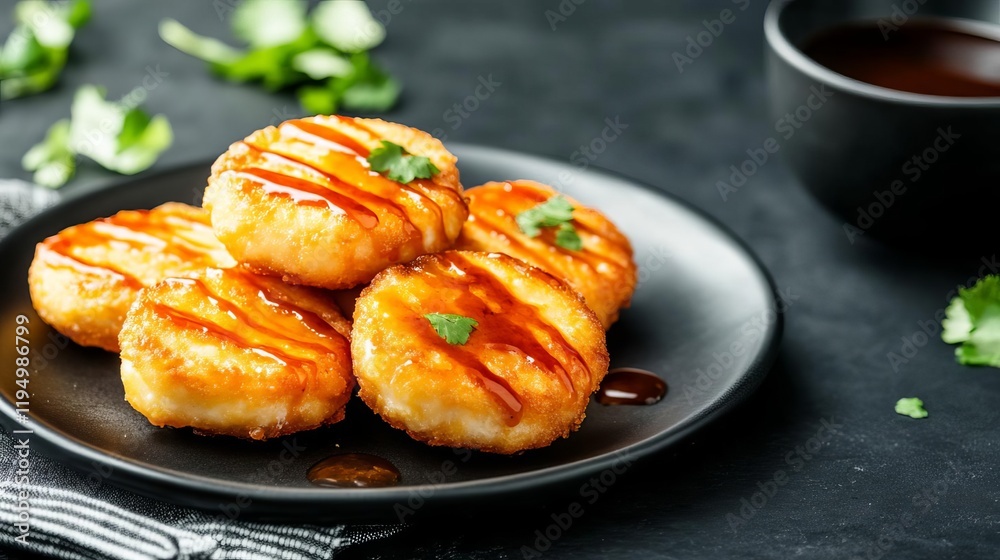 Golden-fried pork cutlets drizzled with sweet and sour sauce Golden-fried pork cutlets drizzled with sweet and sour sauce