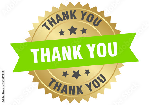thank you. thank you round green and gold label isolated on transparent background