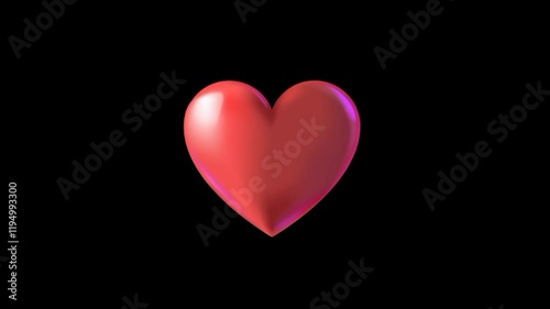 3d red heart animation on black background. Valentine Day heart shape icon 