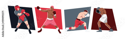 Set of male boxer. boxing athlete character. Isolated on white background. Flat vector illustration.