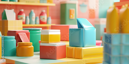 Wallpaper Mural Arrangement of Pastel-Colored Containers and Boxes in a Simulated Shop Setting Torontodigital.ca
