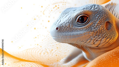 Serene Lizard Portrait: Sculpted Reptile in Orange Abstract photo