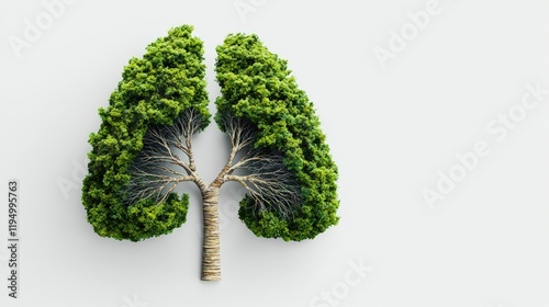 A creative representation of lungs formed by lush green trees, symbolizing the connection between nature and human health.