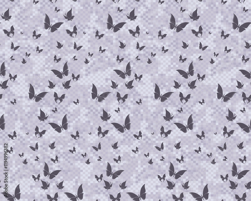 Seamless pixel background with butterflies.