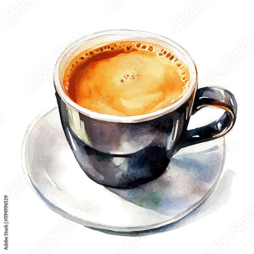 A watercolor vector painting of an Americano, isolated on a white background. Americano vector.

