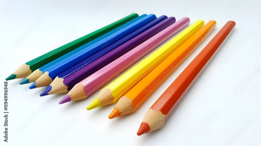 Colorful pencils arranged in a line, vibrant hues of blue, green, yellow, and red, perfect for artistic projects or crafts. Colorful pencils arranged in a line, vibrant hues of blue, green, yellow, and red, perfect for artistic projects or crafts.