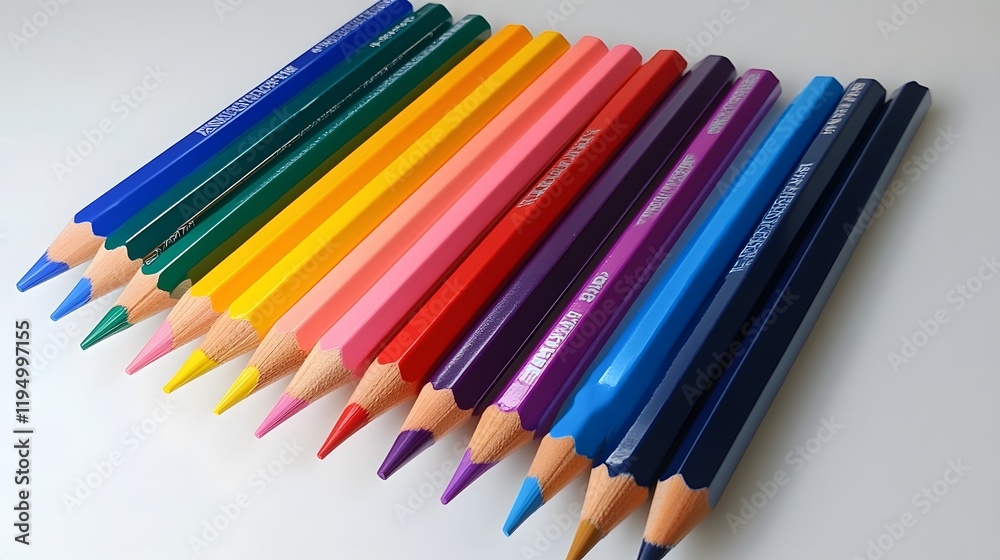 Colorful pencils arranged neatly, vibrant shades of red, blue, green, yellow, perfect for artistic projects and creativity. Colorful pencils arranged neatly, vibrant shades of red, blue, green, yellow, perfect for artistic projects and creativity.