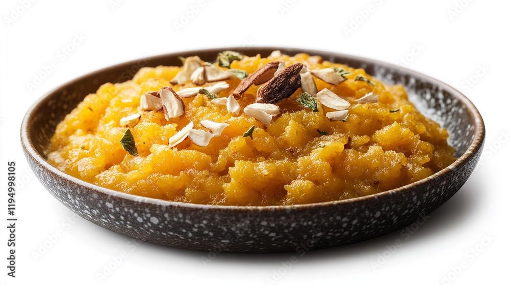 Plate of tasty Moong dal ka Halwa with on white background Plate of tasty Moong dal ka Halwa with on white background