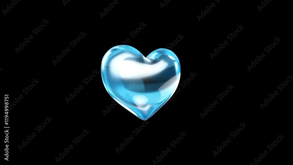 Heart shape animation. Blue heart rotation 3d icon 