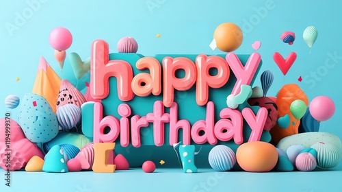 Happy Birthday 3D Render Colorful Celebration