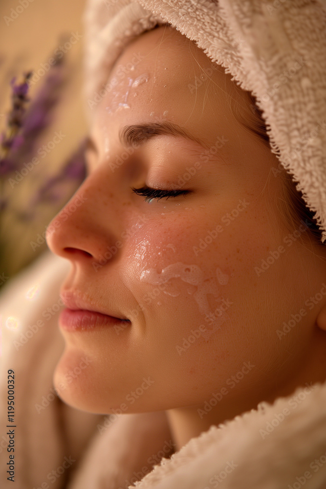 Fototapeta premium Serene Woman Embracing Tranquility at a Luxurious Spa Retreat, Exuding Elegance and Peaceful Relaxation in a Calm Wellness Sanctuary