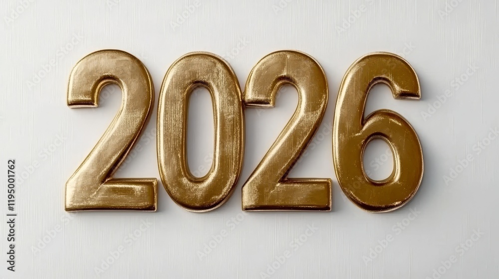 Golden Number 2026 on a White Background, Festive 3D Rendering for New Year Celebrations. Golden Number 2026 on a White Background, Festive 3D Rendering for New Year Celebrations.