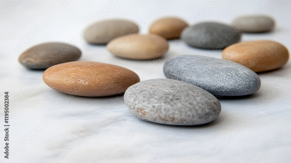 Smooth natural stones arranged aesthetically, diverse shapes and colors, ideal for zen decor, mindfulness practices, or landscaping. Smooth natural stones arranged aesthetically, diverse shapes and colors, ideal for zen decor, mindfulness practices, or landscaping.