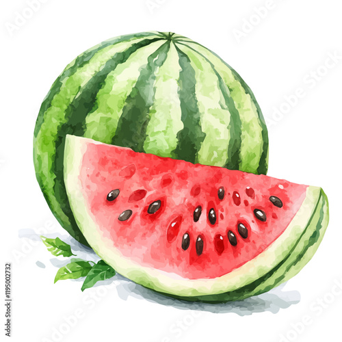 A watercolor illustration of Watermelon, isolated on a white background. Watermelon vector.
