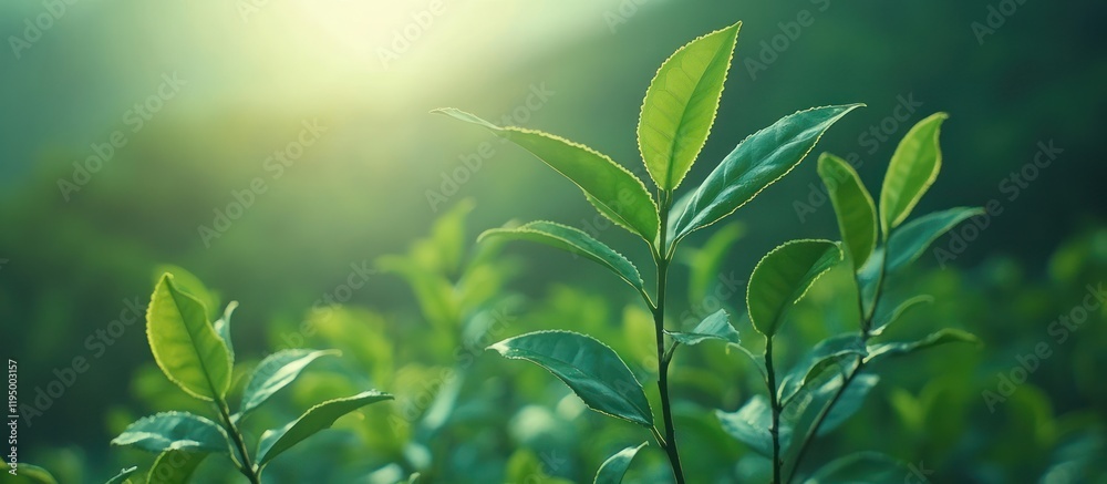 Obraz premium Sunrise Tea Leaves Plantation