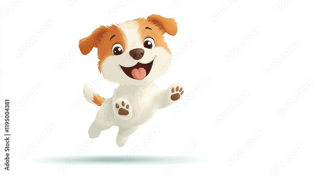 Happy cartoon puppy jumping with joy and playful expression in bright and cheerful background, perfect for pet themes Happy cartoon puppy jumping with joy and playful expression in bright and cheerful background, perfect for pet themes