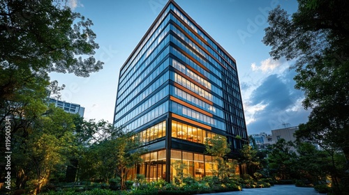 A modern office building with glass. photo