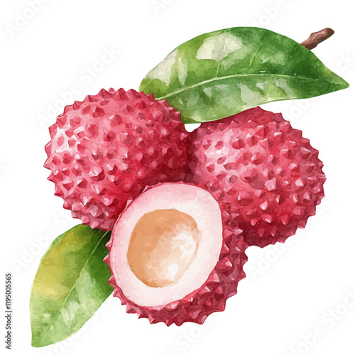 A watercolor of Lychee, isolated on a white background. Lychee vector.
