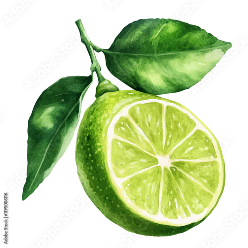 A watercolor painting of Lime, isolated on a white background. Lime vector.
