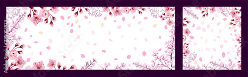 Flower frames with sakura and petals . hand drawing. Not AI, Vector illustration