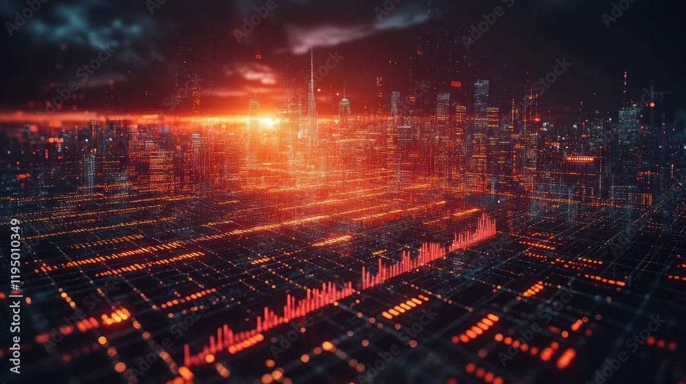 Fototapeta premium Cyberpunk Cityscape: Digital Dawn