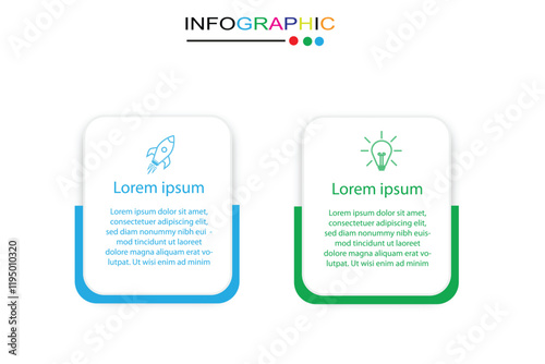 2 Steps Infographics Design Template - Graph, Pie chart, workflow layout, squire diagram, brochure, report, presentation, web design Editable Vector