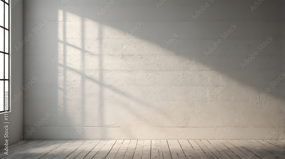 Obraz premium White wall background with shadow for product presentation in stock photo.