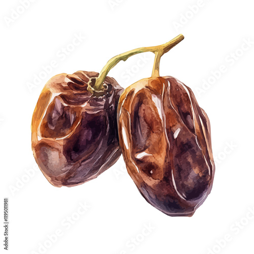 A watercolor illustration of Date, isolated on a white background. Date vector.
