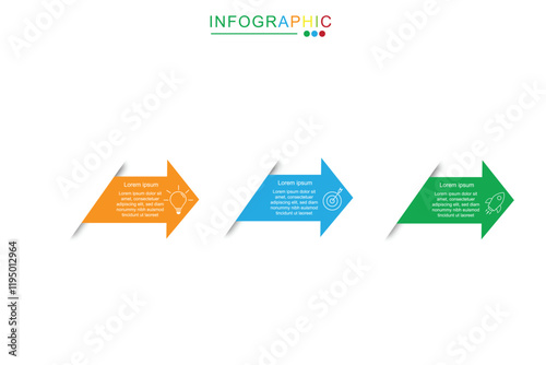 3 Steps Infographics Design Template - Graph, Pie chart, workflow layout, squire diagram, brochure, report, presentation, web design. Editable Vector