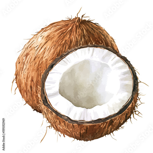 A watercolor painting of Coconut, isolated on a white background. Coconut vector.
