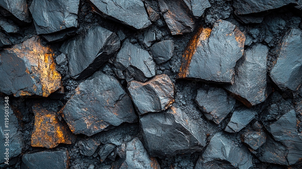 Dark Grey and Golden Rocks Texture: A Striking Close-Up of Rough, Jagged Stone Formation Dark Grey and Golden Rocks Texture: A Striking Close-Up of Rough, Jagged Stone Formation