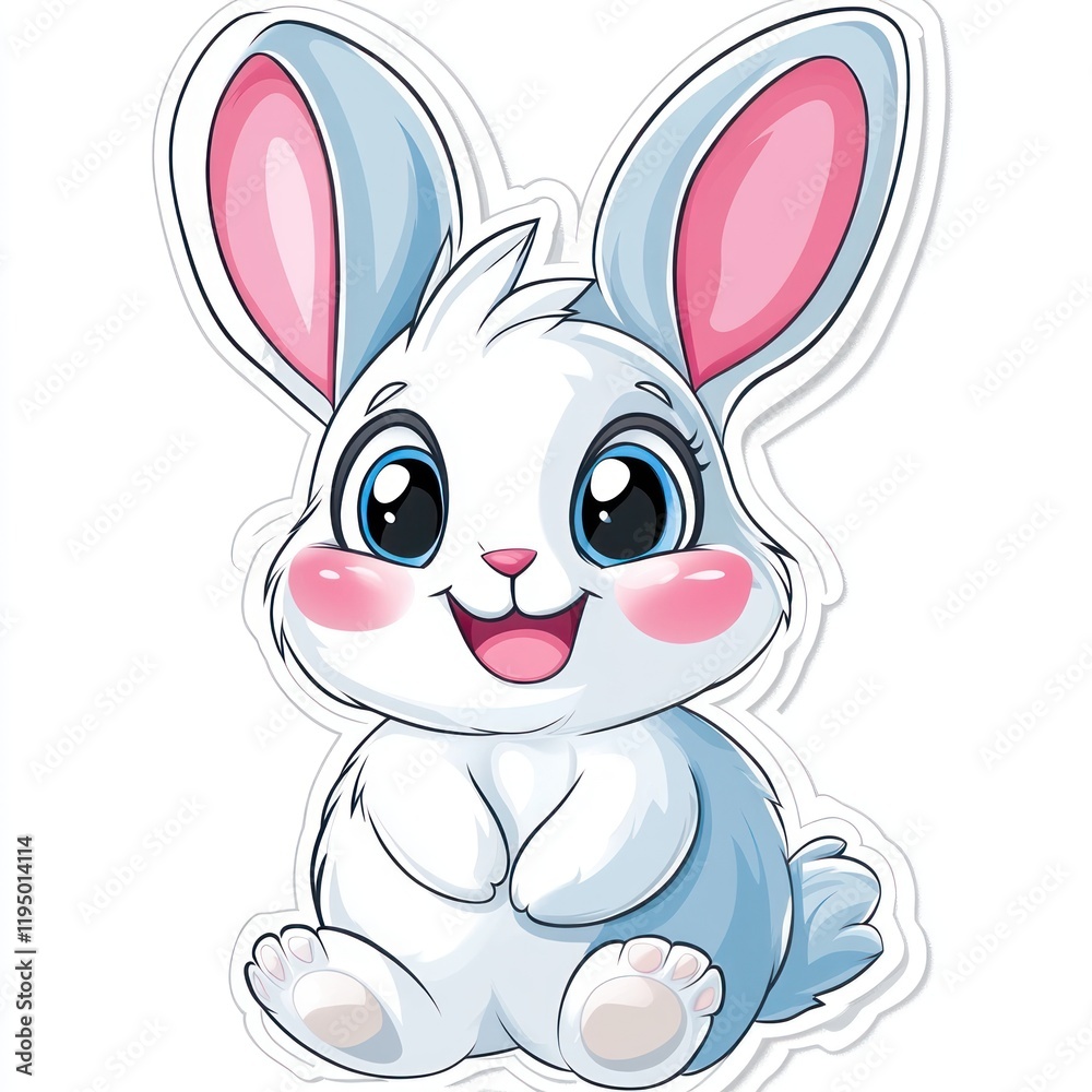 Cute bunny rabbit sitting, happy expression, white background, children's illustration Cute bunny rabbit sitting, happy expression, white background, children's illustration