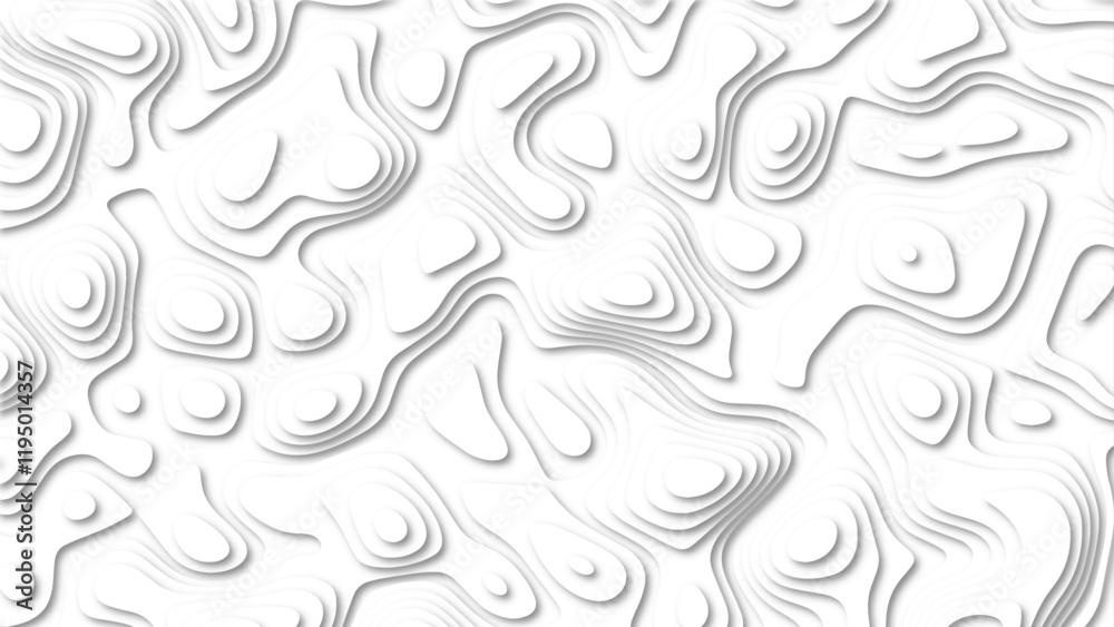 Abstract 3d wavy line paper cut white background. Topographic canyon geometric map relief texture with curved layers and shadow. Abstract 3d wavy line paper cut white background. Topographic canyon geometric map relief texture with curved layers and shadow.